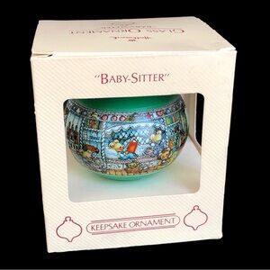 Vintage Hallmark Keepsake Baby-Sitter Glass Ornament Lovely Green 1984